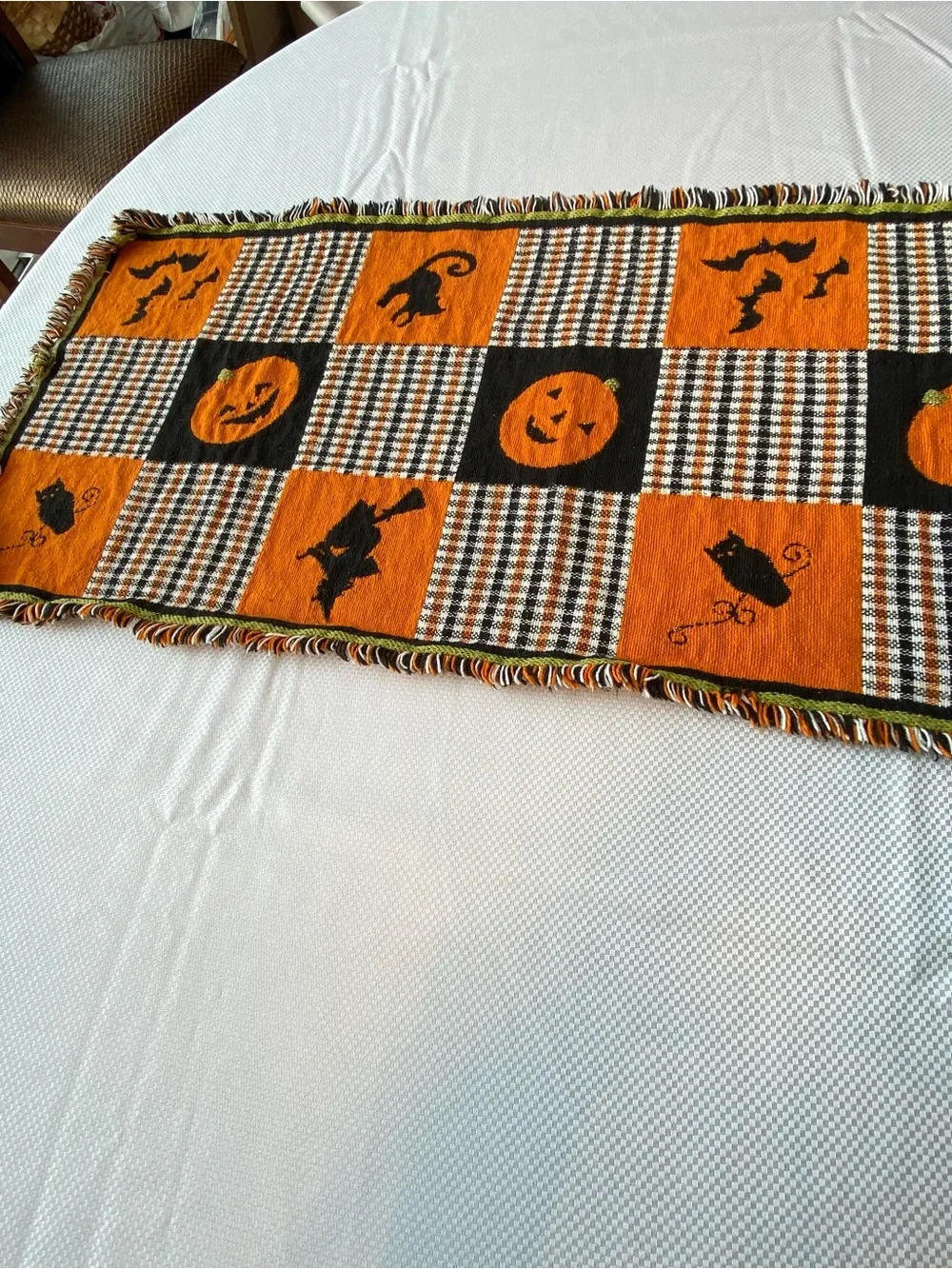 Halloween Orange and Black Table Runner - Festive Home Dining Accent